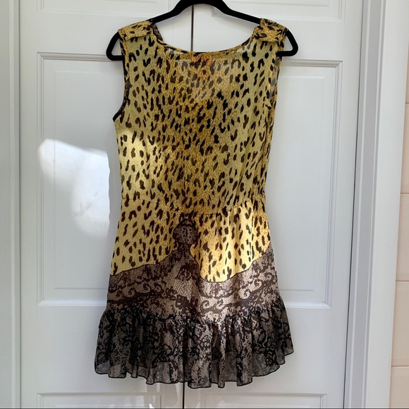 Leopard and Lace Printed 100% Silk Short Dress - Picture 7 of 12